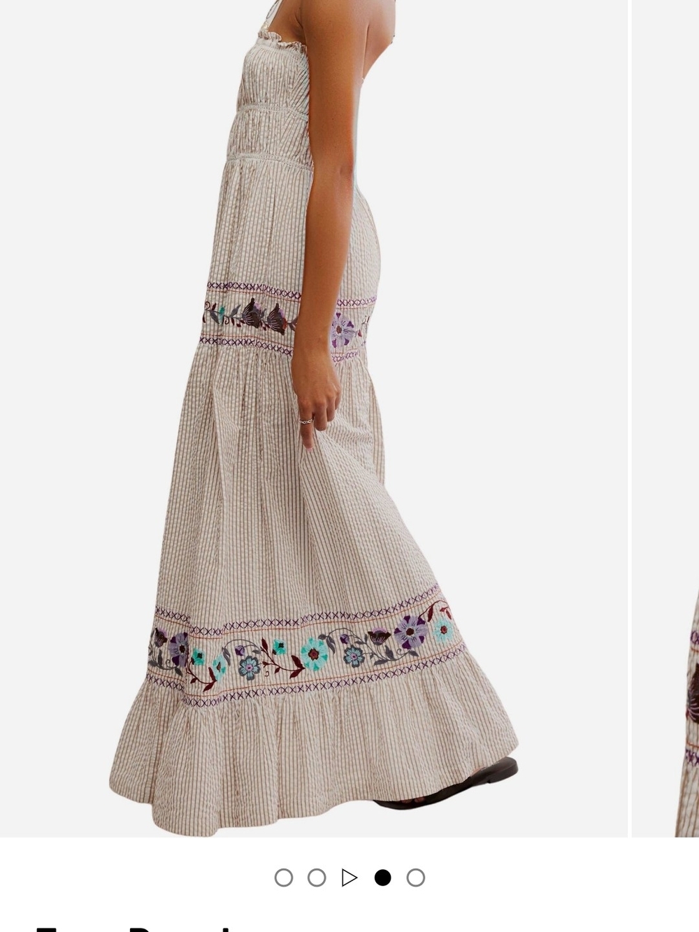 Free People KALAIN Strapless Cream Maxi Dress with Purple & Teal Embroidery SZ L